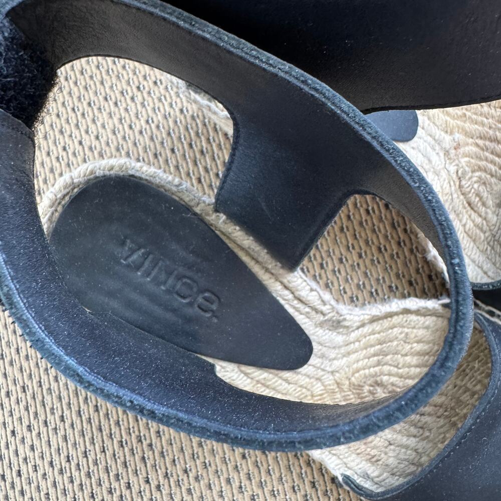 Vince Black Leather Espadrille Wedge Sandals Size 6 - Picture 2 of 13